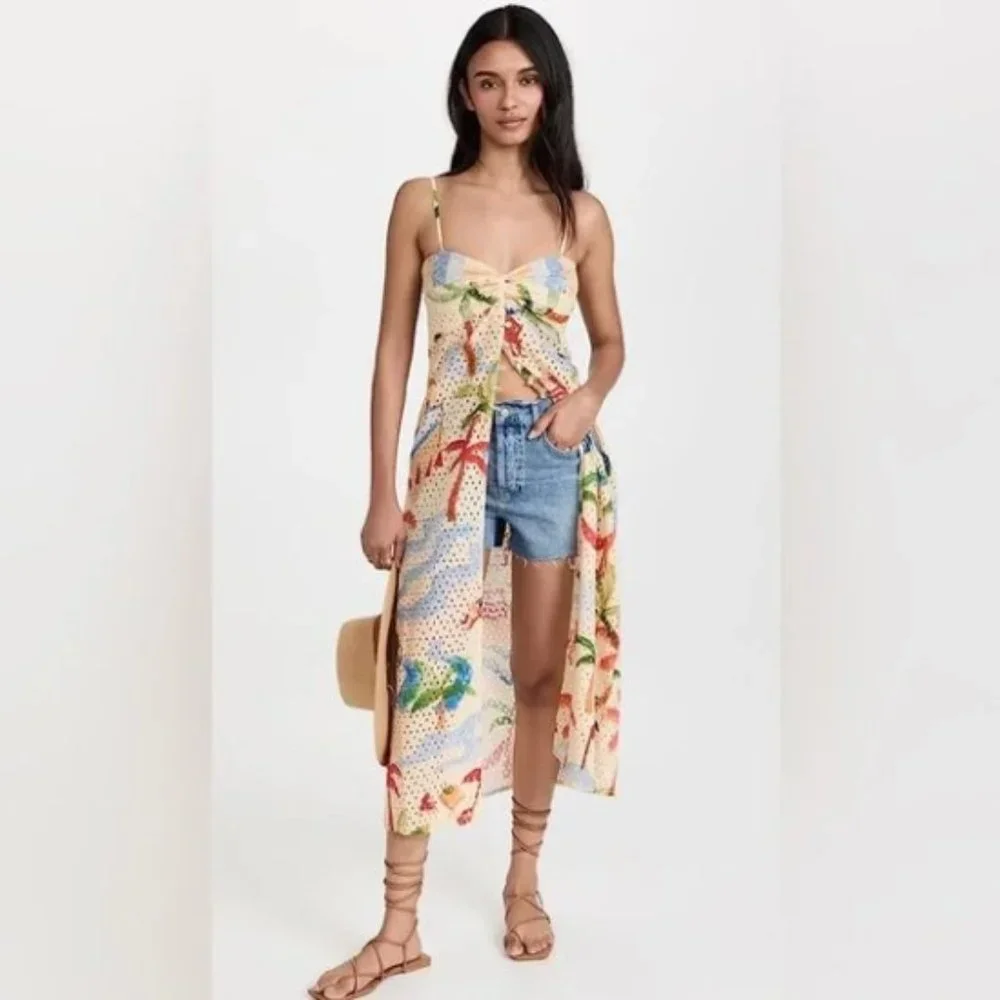 NEW Anthropologie | Farm Rio Copacabana Cover Up Dress Tropical Eyelet Maxi - Picture 2 of 7